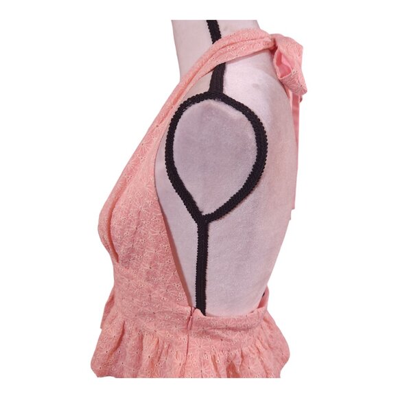 NBD Hazel Pink Embroidered Eyelet Peplum Hem Halter Top Feminine Women's Medium - Picture 7 of 9